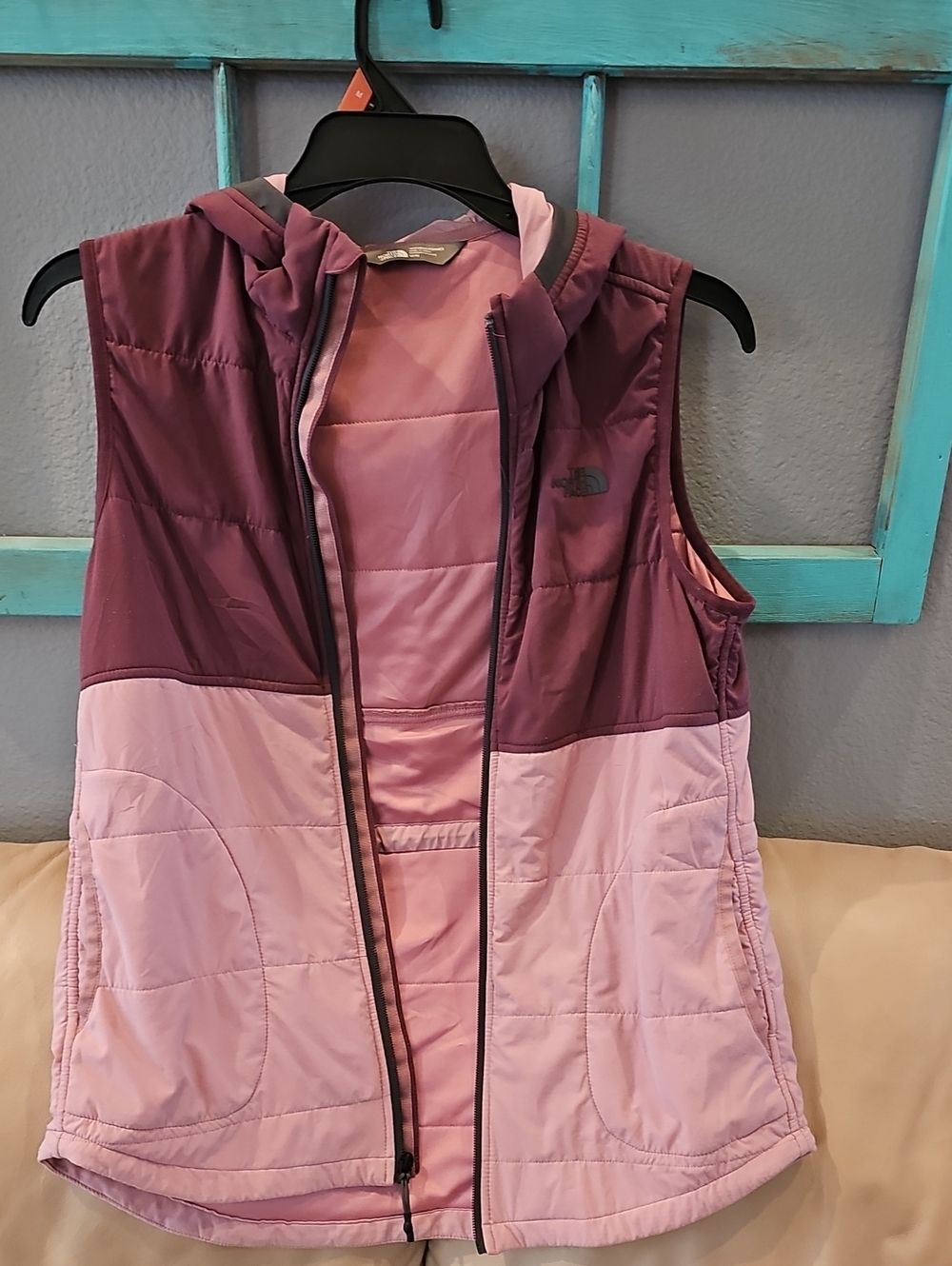 The North Face Women’s Two-Tone Plum and Light Pink Quilted Hooded Vest